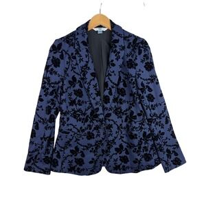 Old Navy Womens Navy Floral Velvet Flocked Blazer Sz M Dark Academia Whimsigoth